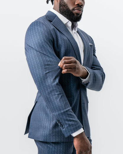 Athletic Fit Stretch Suit - Textured Navy Chalk Stripe | State & Liberty Suits