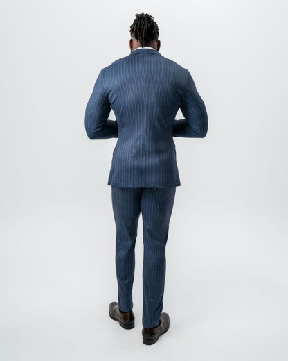 Athletic Fit Stretch Suit - Textured Navy Chalk Stripe | State & Liberty Suits