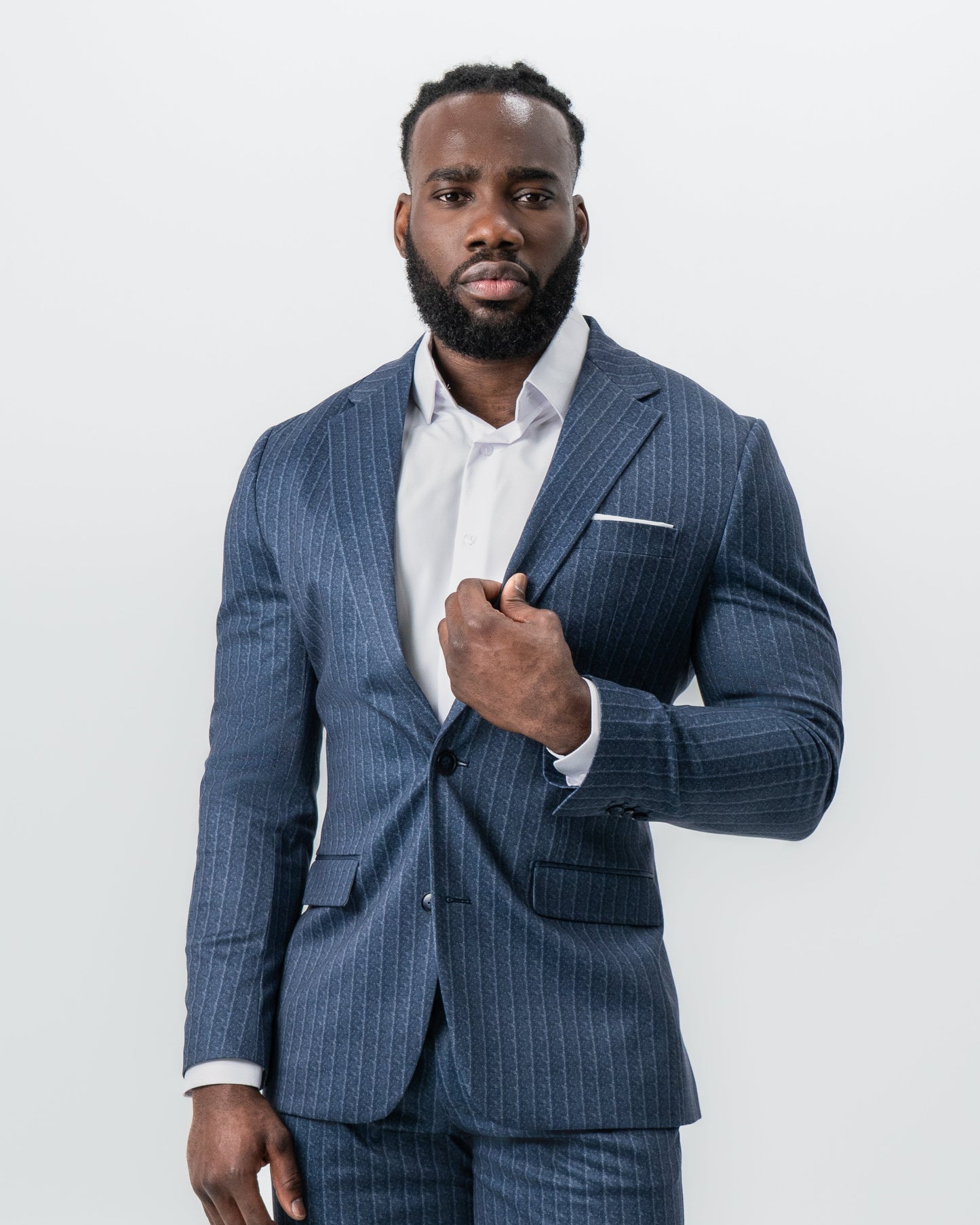 Athletic Fit Stretch Suit - Textured Navy Chalk Stripe | State & Liberty Suits
