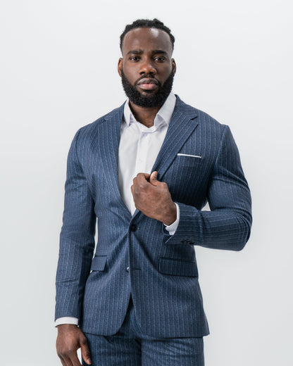 Athletic Fit Stretch Suit - Textured Navy Chalk Stripe | State & Liberty Suits