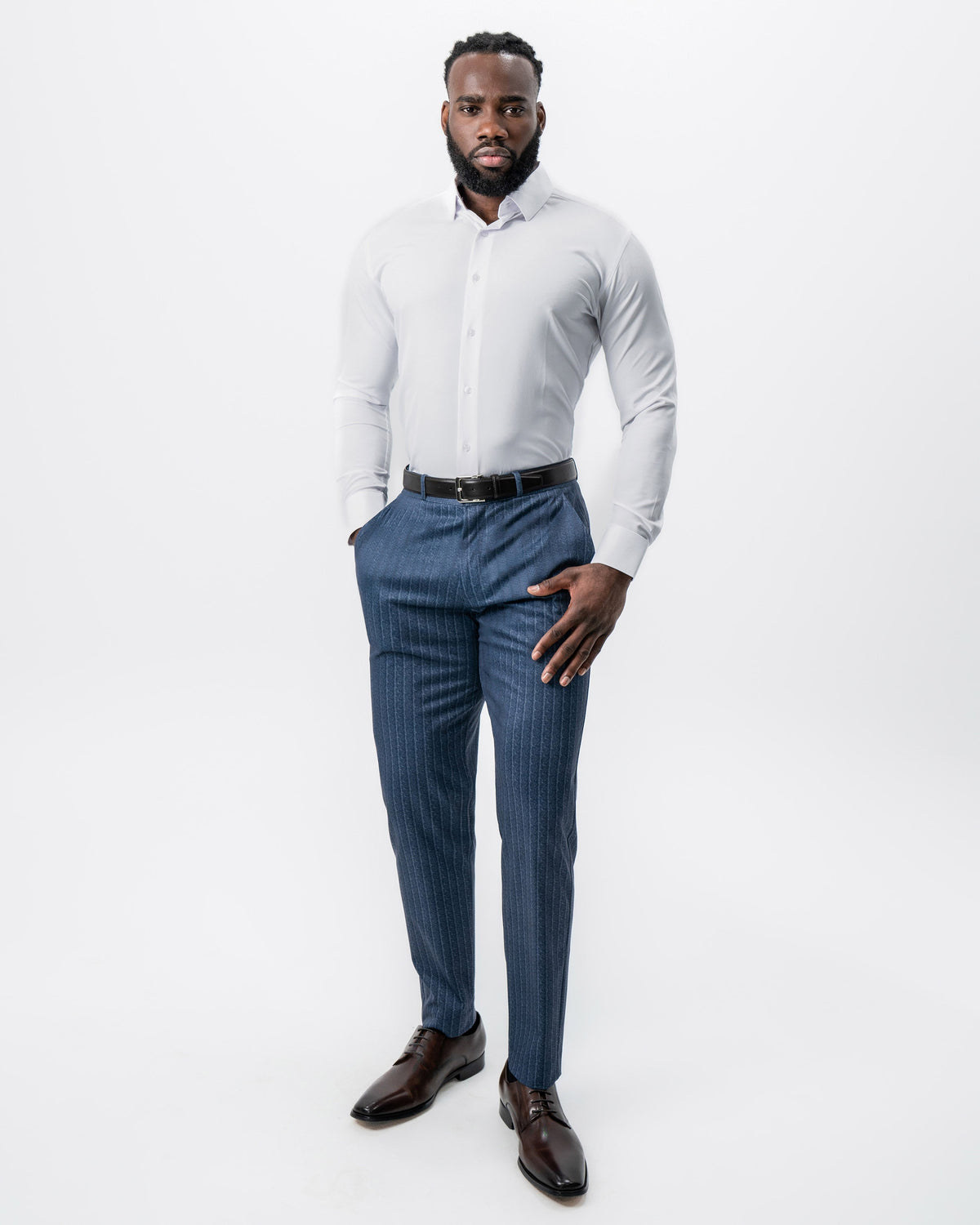 Athletic Fit Stretch Suit - Textured Navy Chalk Stripe | State & Liberty Suits