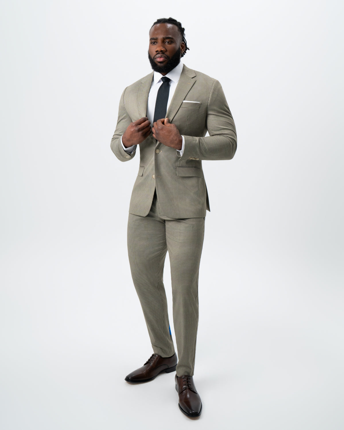 Athletic Fit Stretch Suit - Olive Houndstooth | State & Liberty Suits