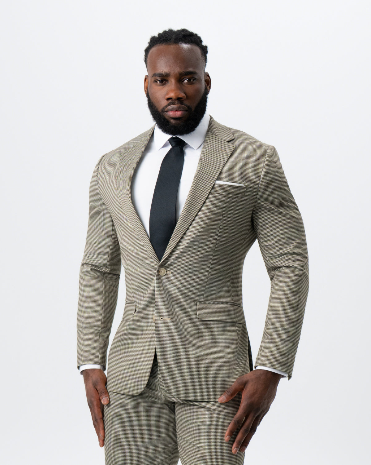 Athletic Fit Stretch Suit - Olive Houndstooth | State & Liberty Suits