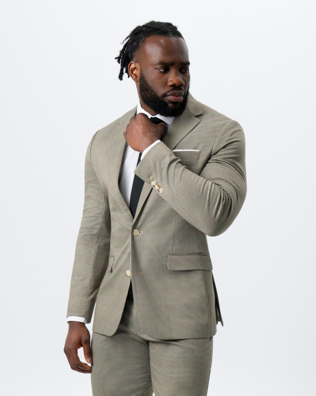 Athletic Fit Stretch Suit - Olive Houndstooth | State & Liberty Suits