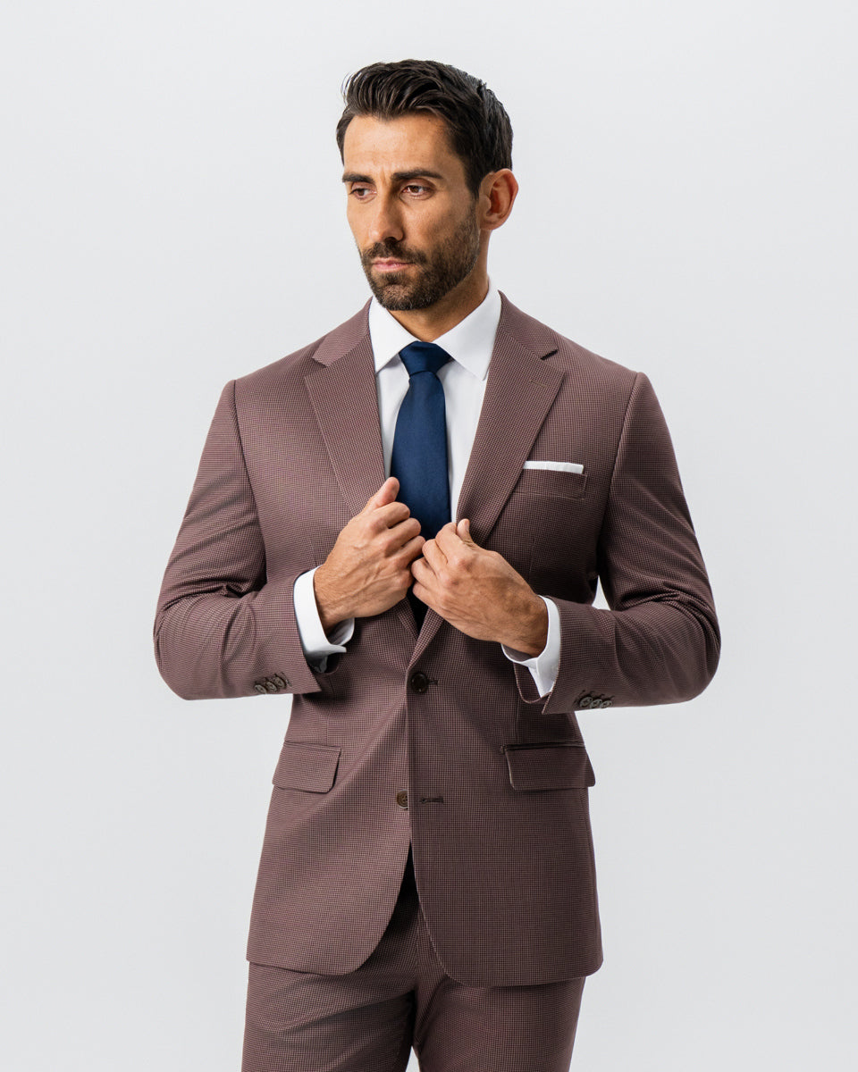 Athletic Fit Stretch Suit - Brick Houndstooth | State & Liberty Suits