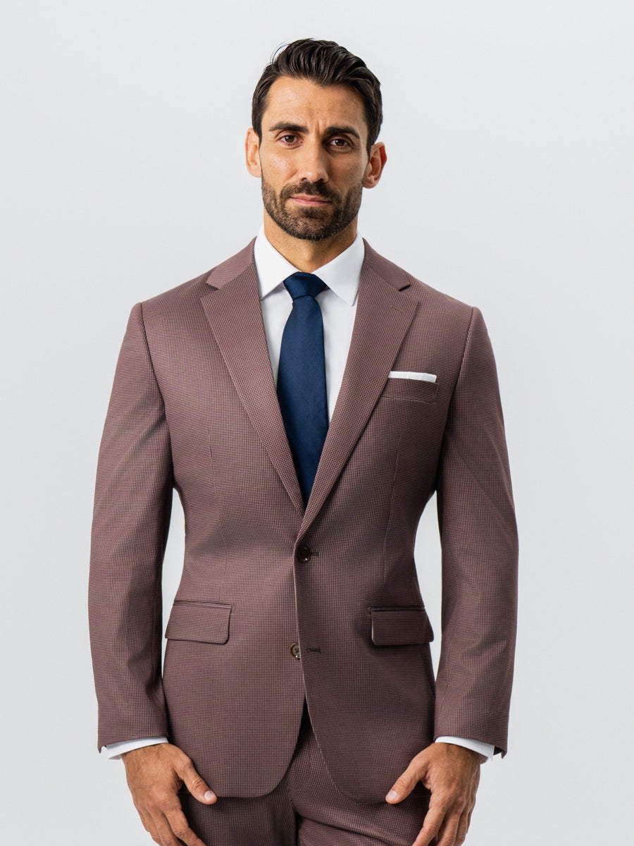Athletic Fit Stretch Suit - Brick Houndstooth | State & Liberty Suits