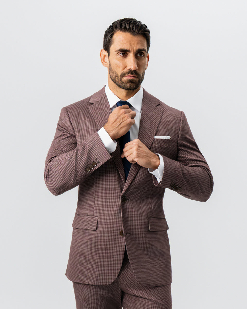Athletic Fit Stretch Suit - Brick Houndstooth | State & Liberty Suits