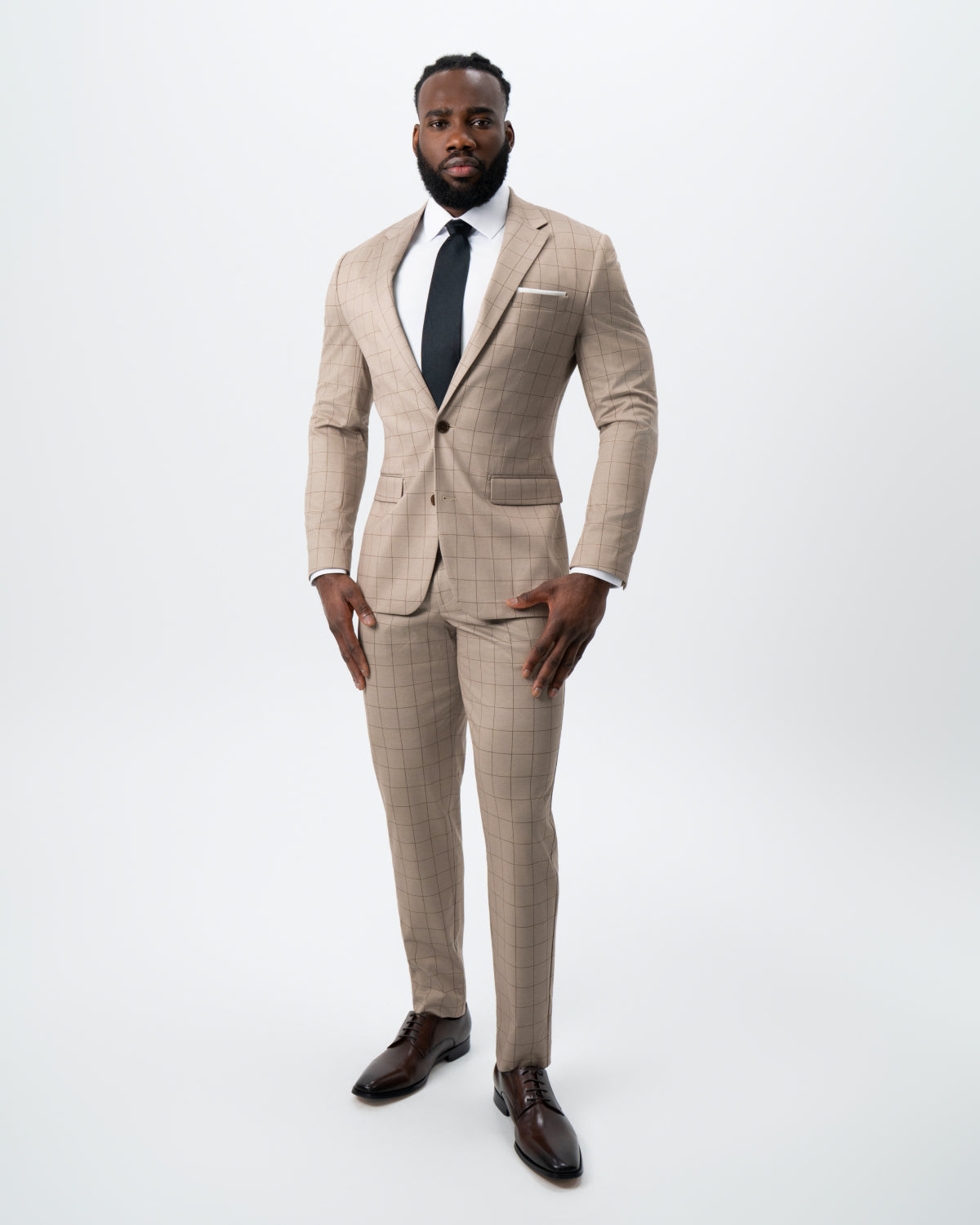 Athletic Fit Stretch Suit - Khaki and Olive Windowpane | State & Liberty Suits
