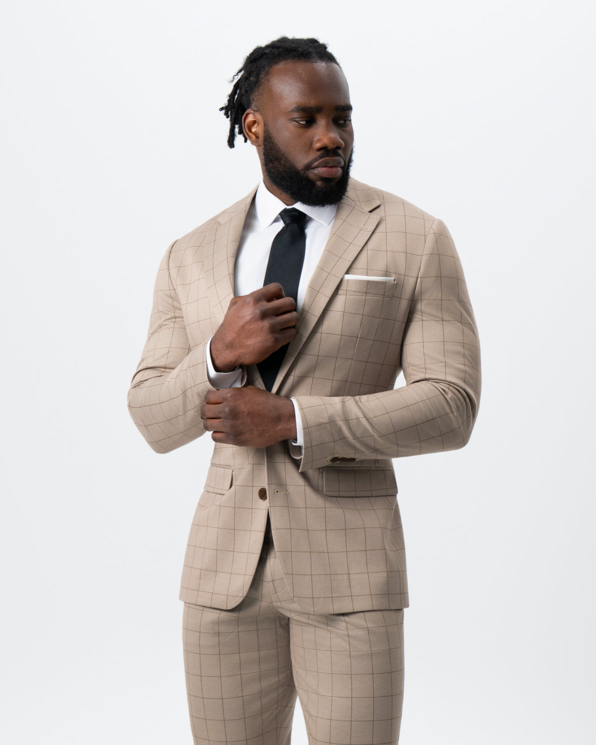 Athletic Fit Stretch Suit - Khaki and Olive Windowpane | State & Liberty Suits