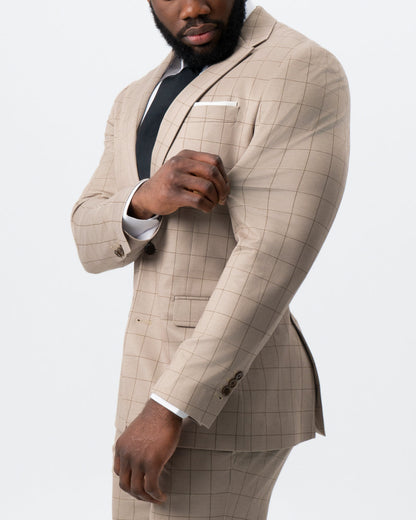 Athletic Fit Stretch Suit - Khaki and Olive Windowpane | State & Liberty Suits