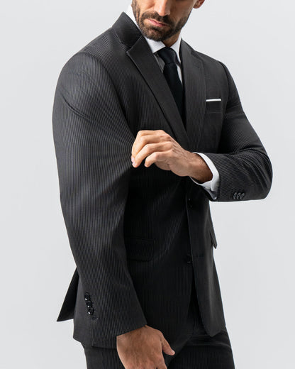 Athletic Fit Stretch Suit - Black and White Chalk Pinstripe | State & Liberty Suits