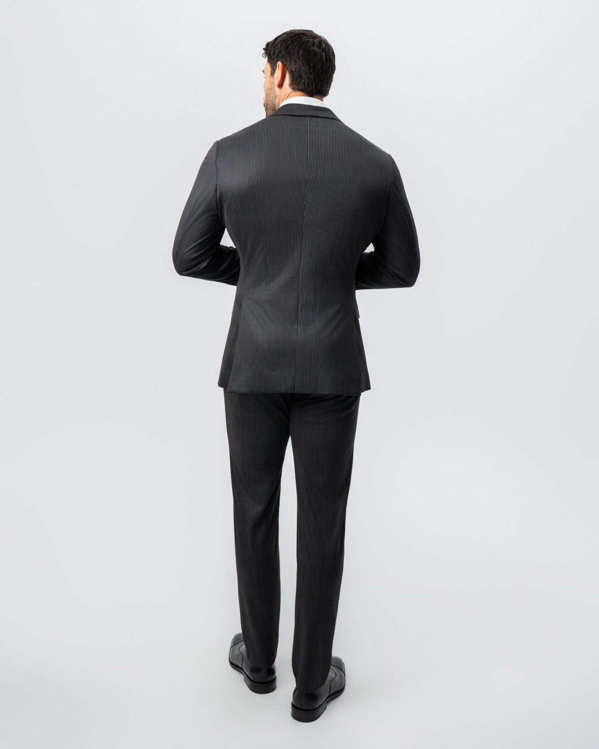 Athletic Fit Stretch Suit - Black and White Chalk Pinstripe | State & Liberty Suits