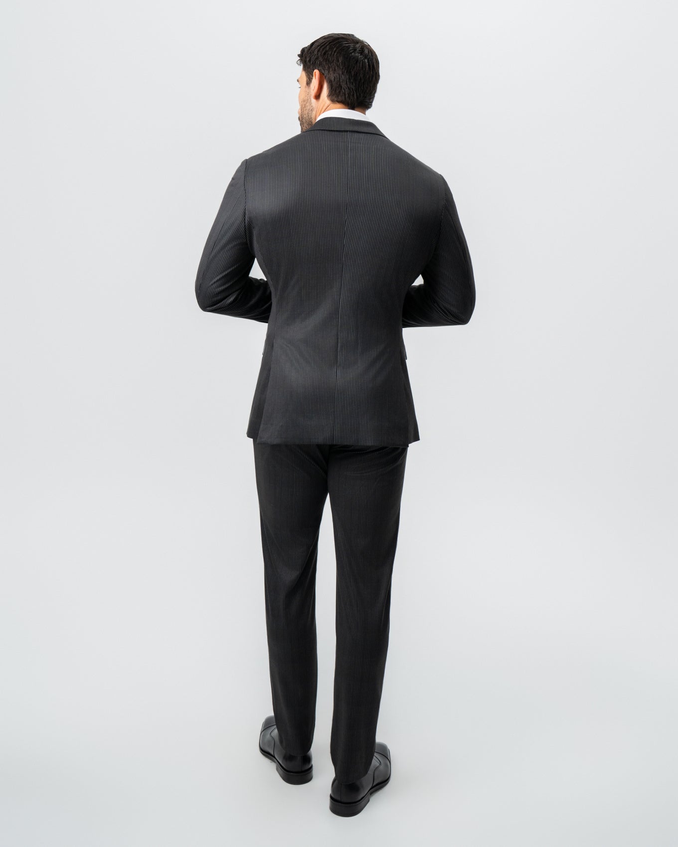 Athletic Fit Stretch Suit - Black and White Chalk Pinstripe | State & Liberty Suits