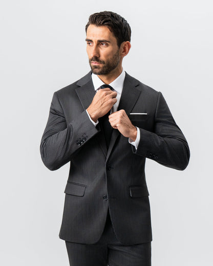Athletic Fit Stretch Suit - Black and White Chalk Pinstripe | State & Liberty Suits