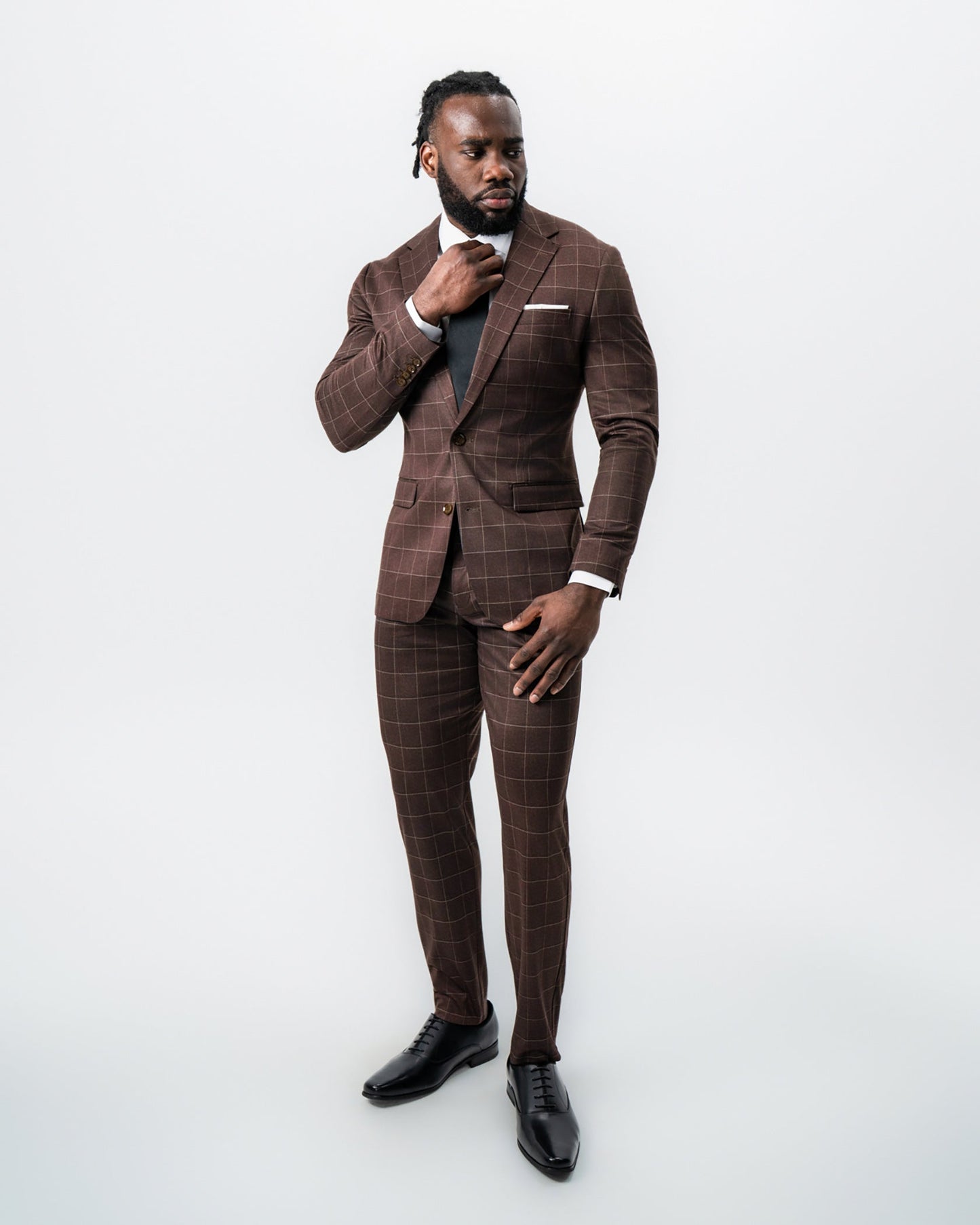Athletic Fit Stretch Suit - Mocha with Brown Windowpane | State & Liberty Suits