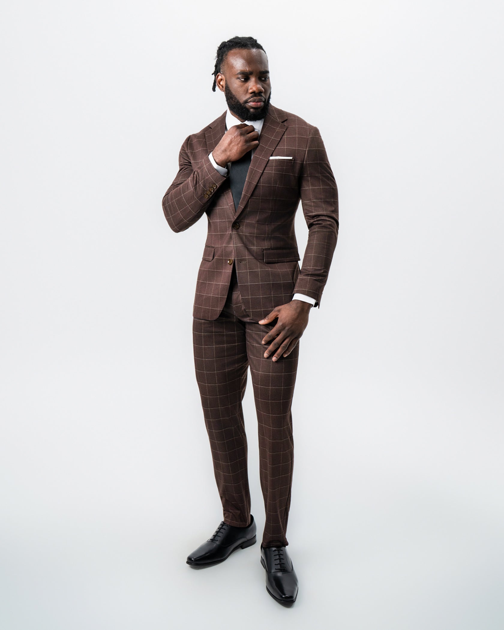 Athletic Fit Stretch Suit - Mocha with Brown Windowpane | State & Liberty Suits