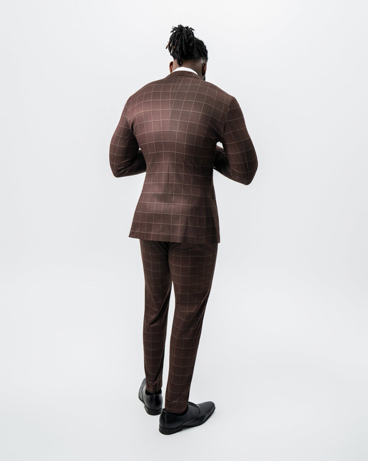 Athletic Fit Stretch Suit - Mocha with Brown Windowpane | State & Liberty Suits