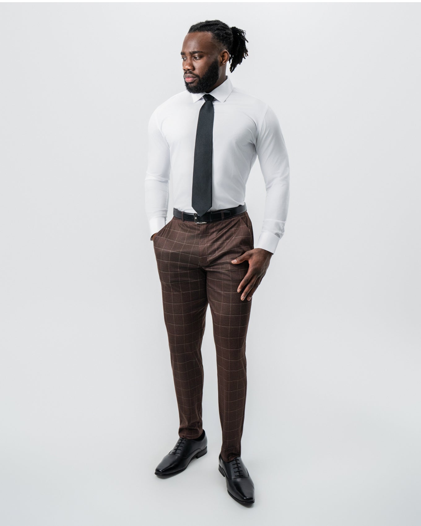 Athletic Fit Stretch Suit - Mocha with Brown Windowpane | State & Liberty Suits