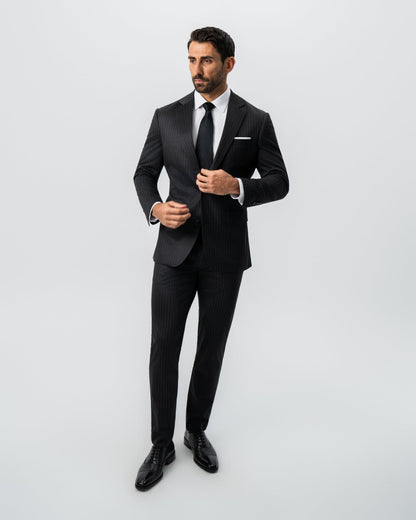 Athletic Fit Stretch Suit - Charcoal with Light Grey Stripe | State & Liberty Suits