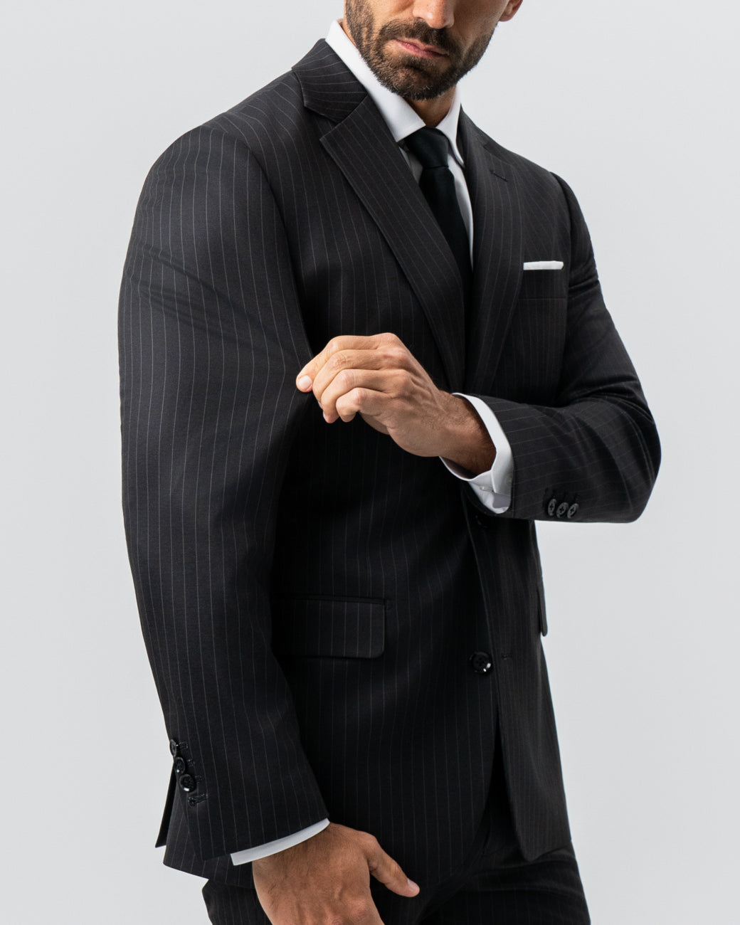 Athletic Fit Stretch Suit - Charcoal with Light Grey Stripe | State & Liberty Suits
