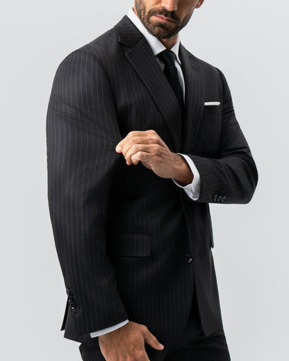 Athletic Fit Stretch Suit - Charcoal with Light Grey Stripe | State & Liberty Suits