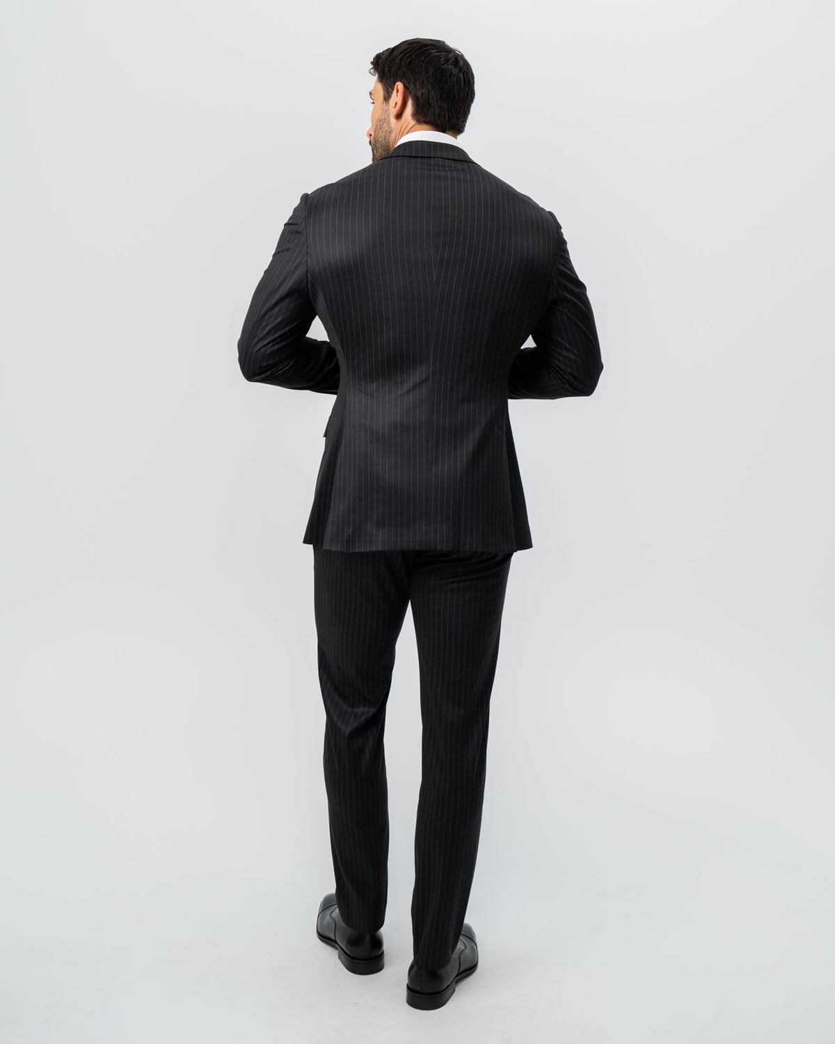 Athletic Fit Stretch Suit - Charcoal with Light Grey Stripe | State & Liberty Suits