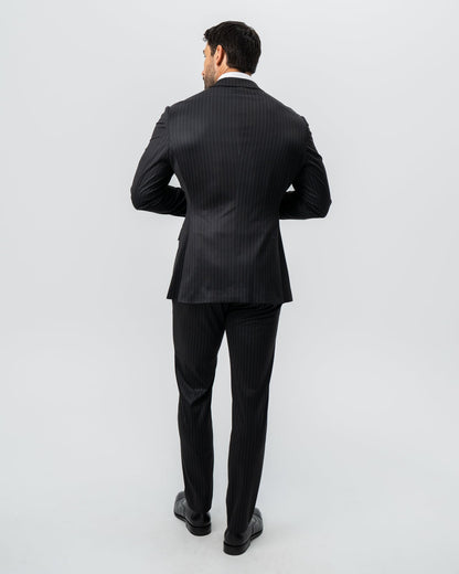 Athletic Fit Stretch Suit - Charcoal with Light Grey Stripe | State & Liberty Suits