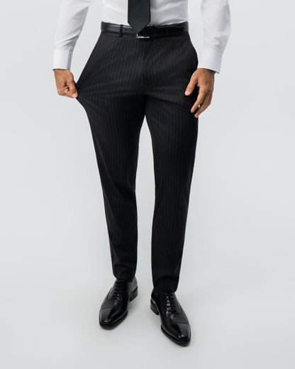 Athletic Fit Stretch Suit - Charcoal with Light Grey Stripe | State & Liberty Suits