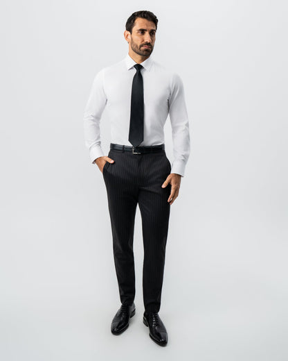 Athletic Fit Stretch Suit - Charcoal with Light Grey Stripe | State & Liberty Suits
