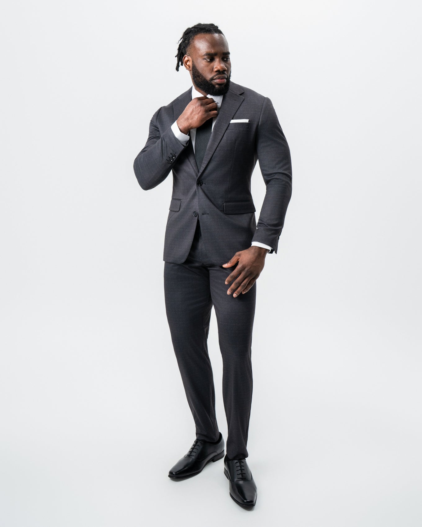 Athletic Fit Stretch Suit - Black and Charcoal Plaid | State & Liberty Suits