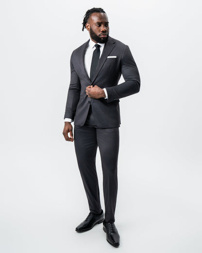 Athletic Fit Stretch Suit - Black and Charcoal Plaid | State & Liberty Suits