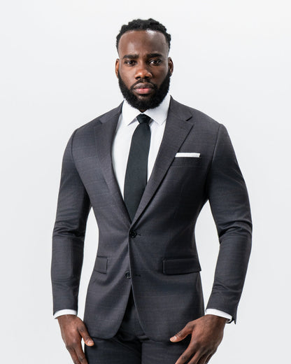 Athletic Fit Stretch Suit - Black and Charcoal Plaid | State & Liberty Suits