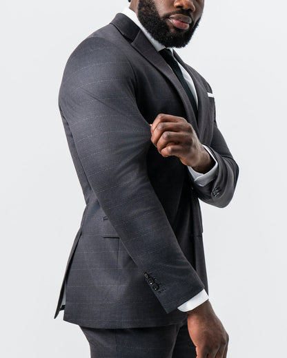 Athletic Fit Stretch Suit - Black and Charcoal Plaid | State & Liberty Suits