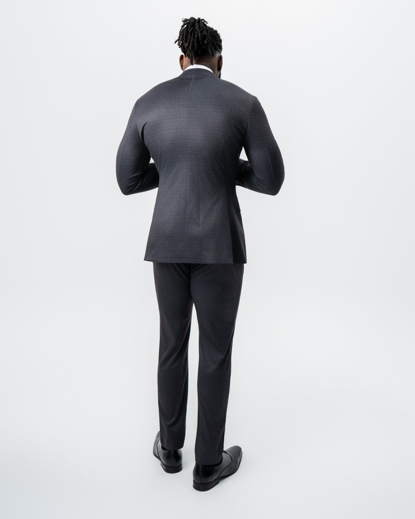 Athletic Fit Stretch Suit - Black and Charcoal Plaid | State & Liberty Suits