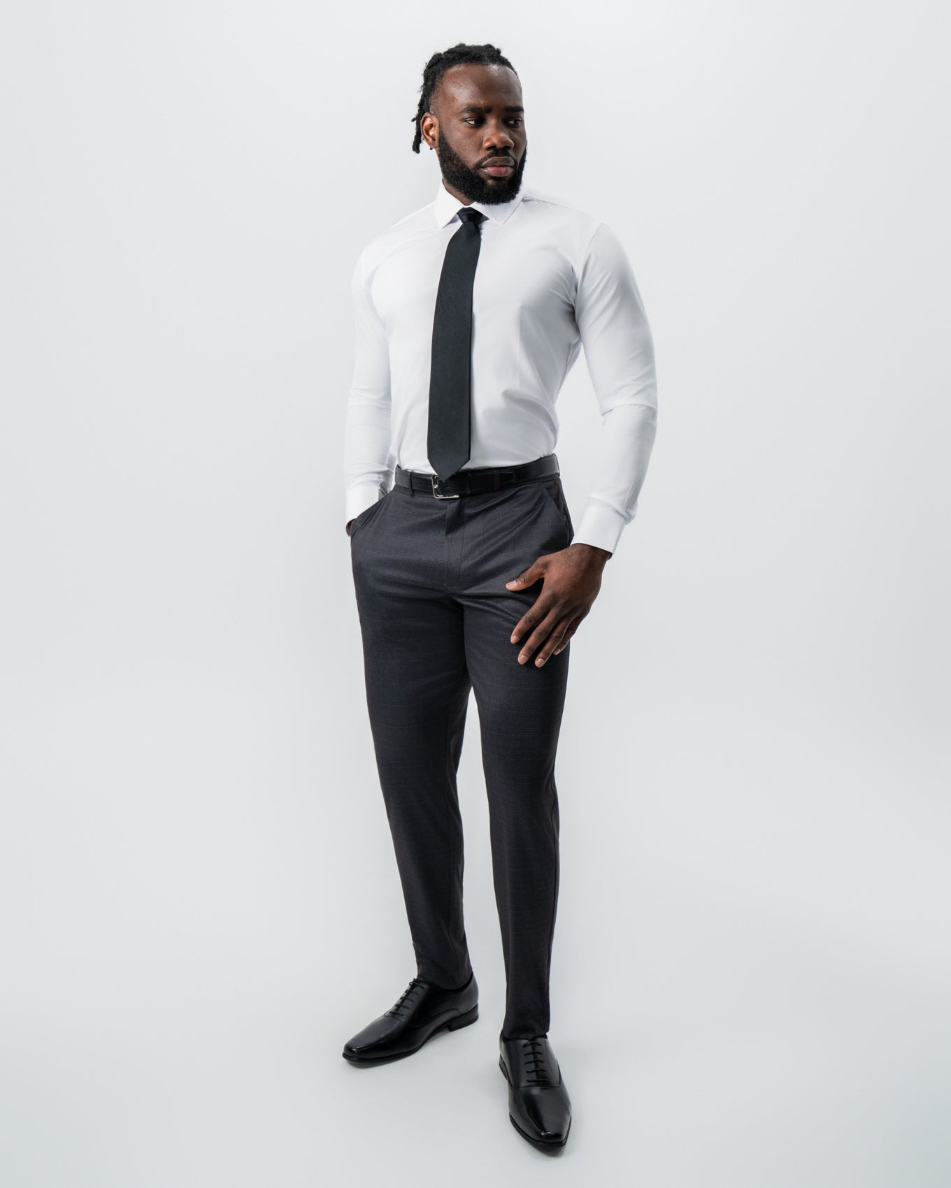 Athletic Fit Stretch Suit - Black and Charcoal Plaid | State & Liberty Suits