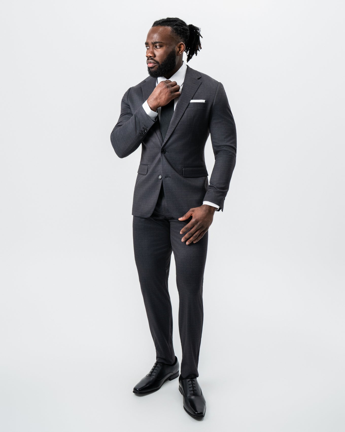 Athletic Fit Stretch Suit - Black and Charcoal Plaid | State & Liberty Suits