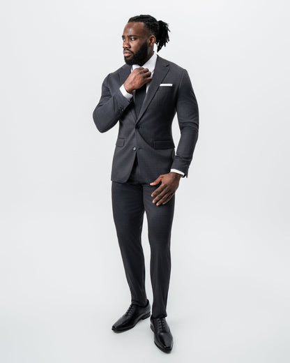 Athletic Fit Stretch Suit - Black and Charcoal Plaid | State & Liberty Suits