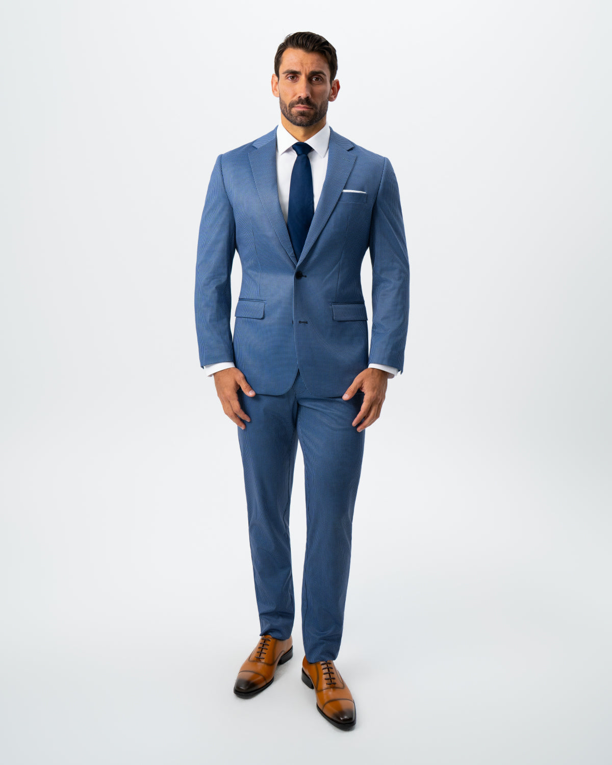 Athletic Fit Stretch Suit - Steel Blue Houndstooth | State & Liberty Suits