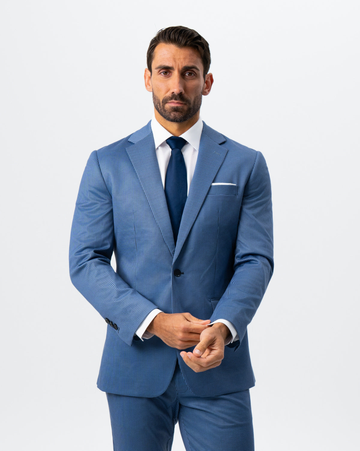 Athletic Fit Stretch Suit - Steel Blue Houndstooth | State & Liberty Suits