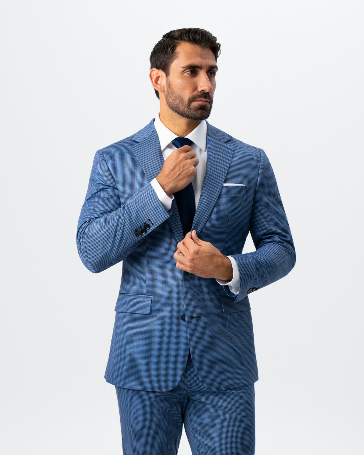 Athletic Fit Stretch Suit - Steel Blue Houndstooth | State & Liberty Suits