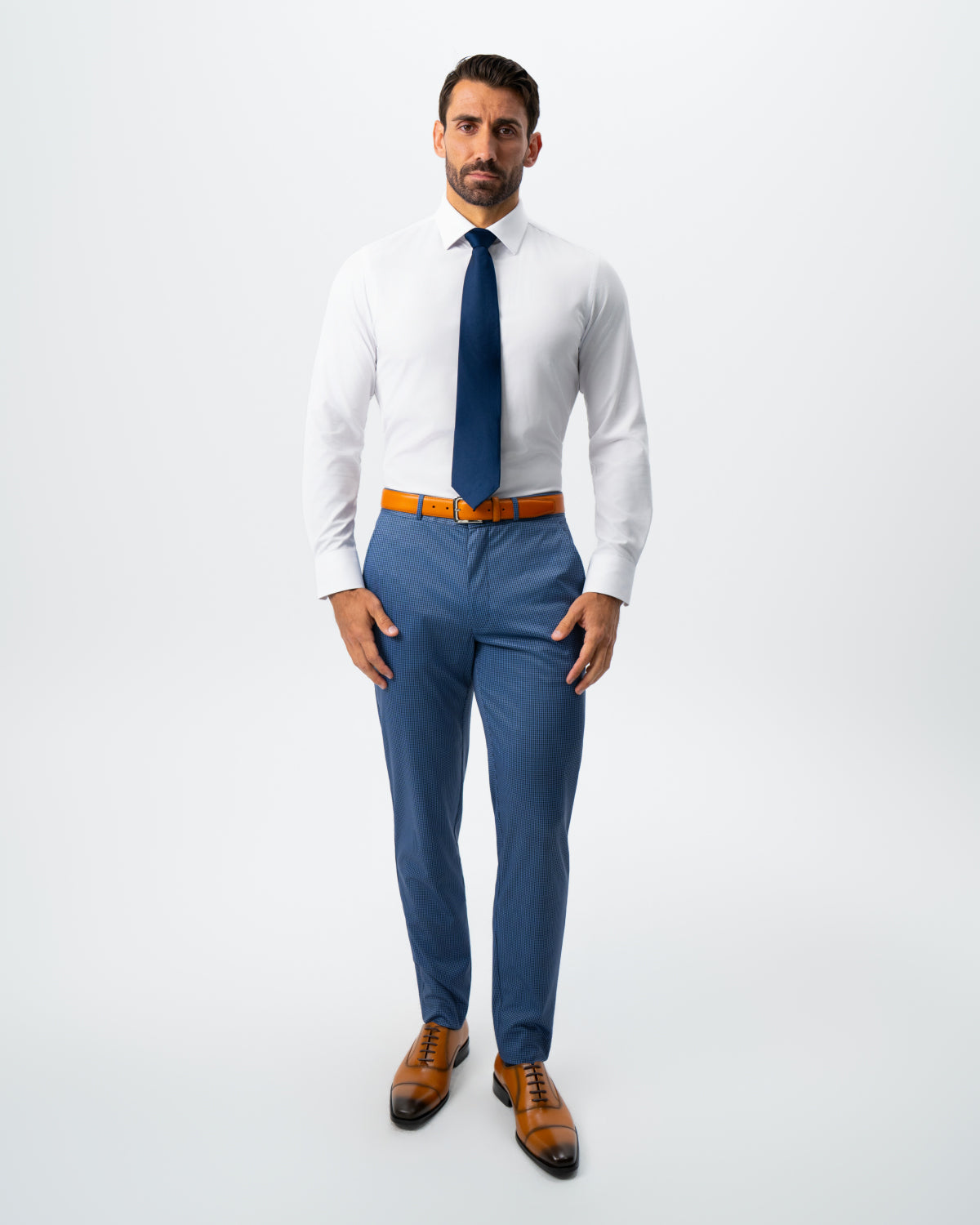 Athletic Fit Stretch Suit - Steel Blue Houndstooth | State & Liberty Suits