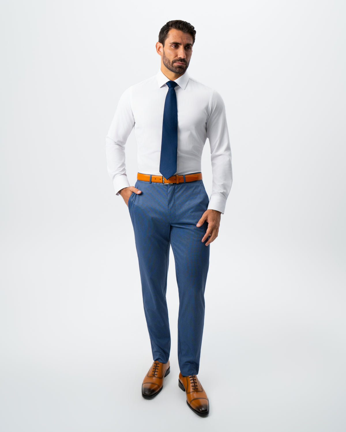 Athletic Fit Stretch Suit - Steel Blue Houndstooth | State & Liberty Suits