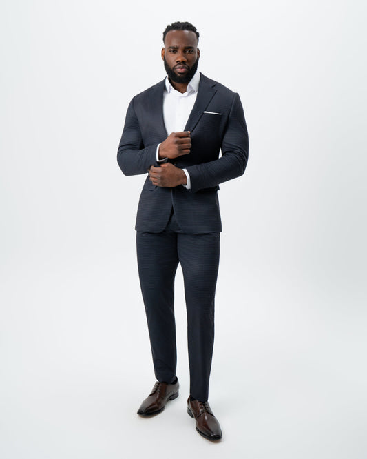 Athletic Fit Stretch Suit - Maroon, Navy, and Black Mini Check | State & Liberty Suits