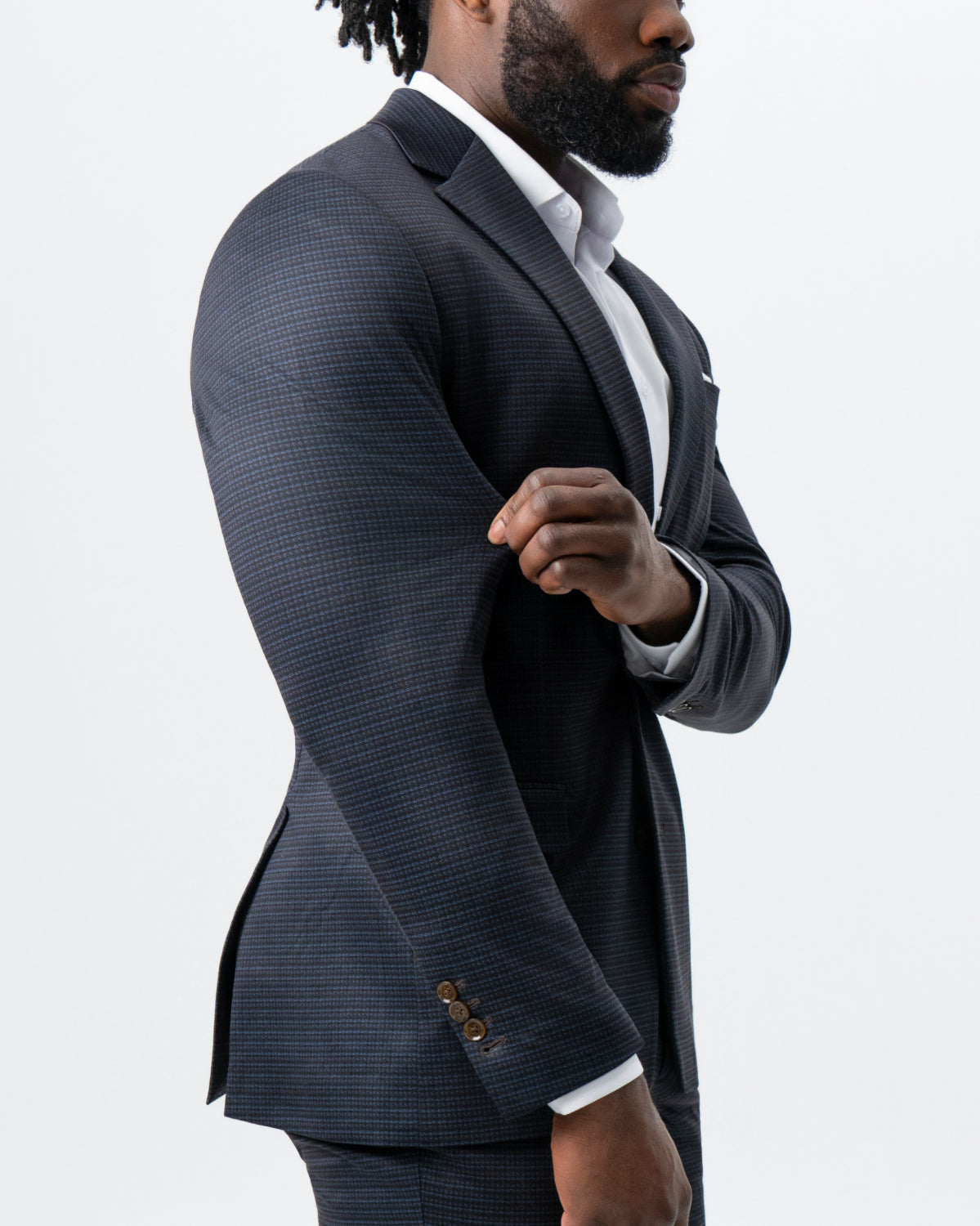Athletic Fit Stretch Suit - Maroon, Navy, and Black Mini Check | State & Liberty Suits