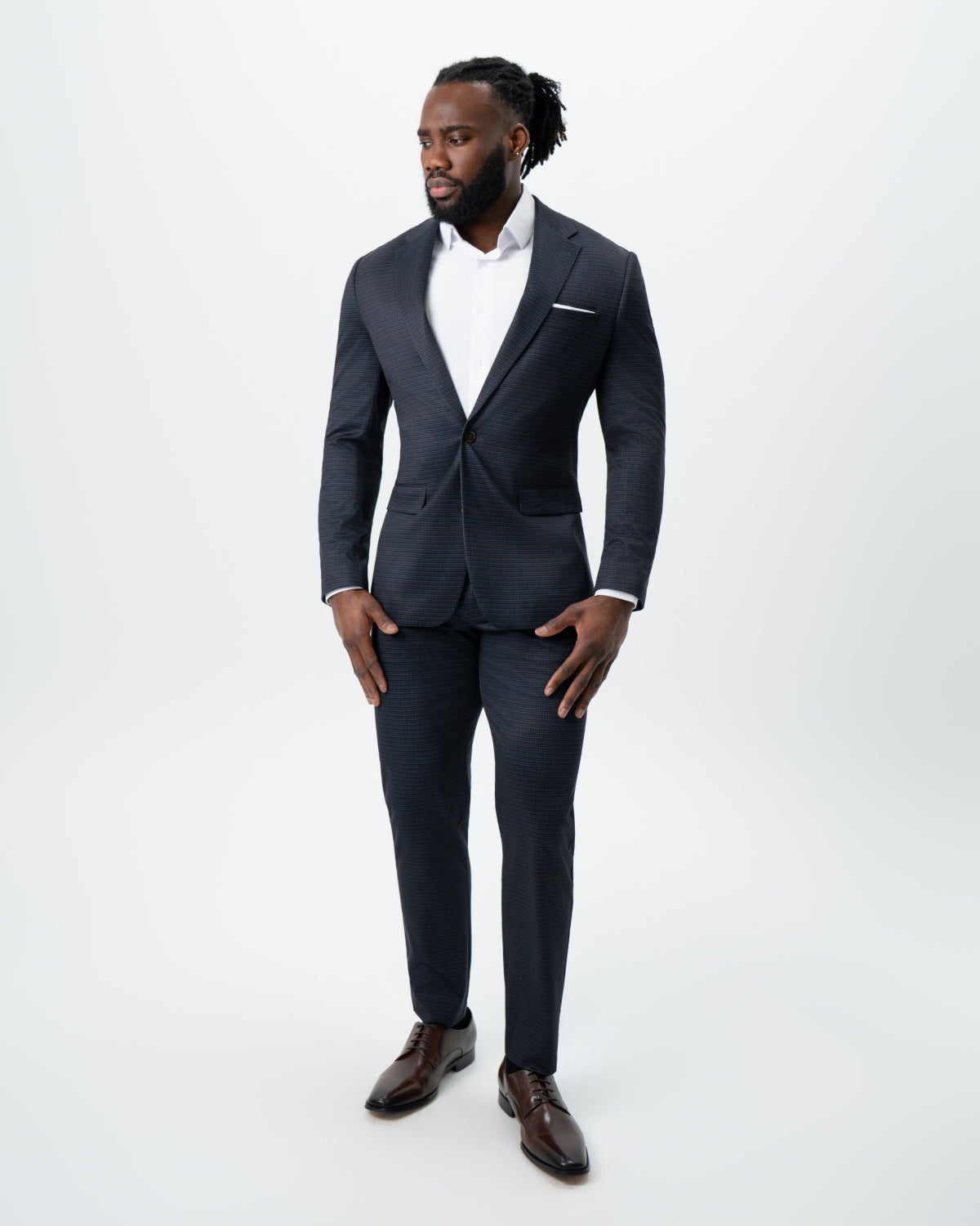 Athletic Fit Stretch Suit - Maroon, Navy, and Black Mini Check | State & Liberty Suits