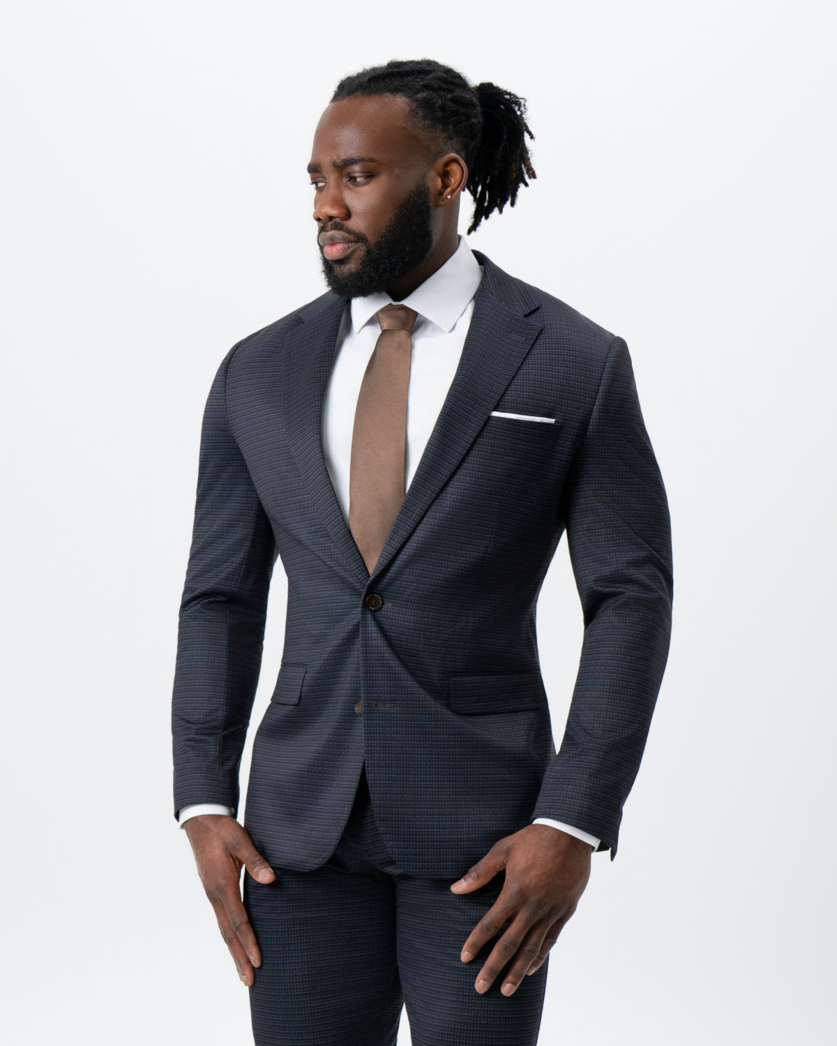 Athletic Fit Stretch Suit - Maroon, Navy, and Black Mini Check | State & Liberty Suits
