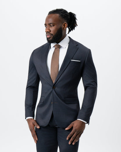 Athletic Fit Stretch Suit - Maroon, Navy, and Black Mini Check | State & Liberty Suits