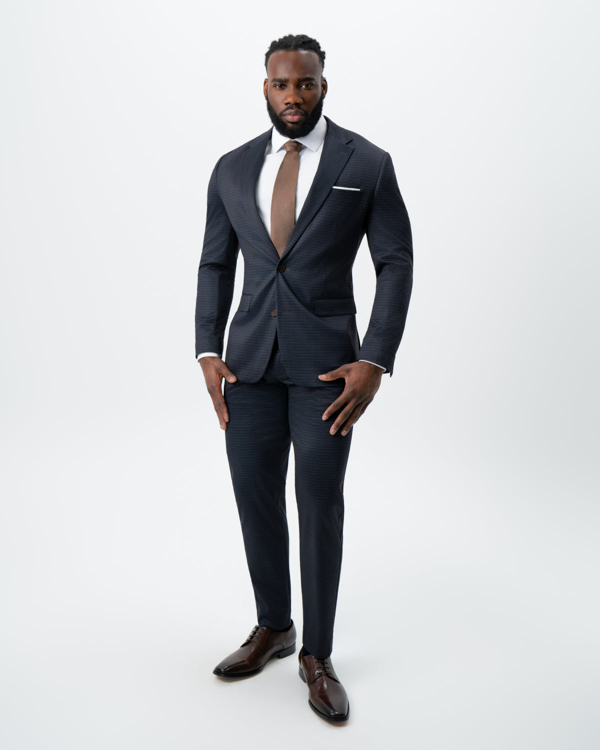 Athletic Fit Stretch Suit - Maroon, Navy, and Black Mini Check | State & Liberty Suits