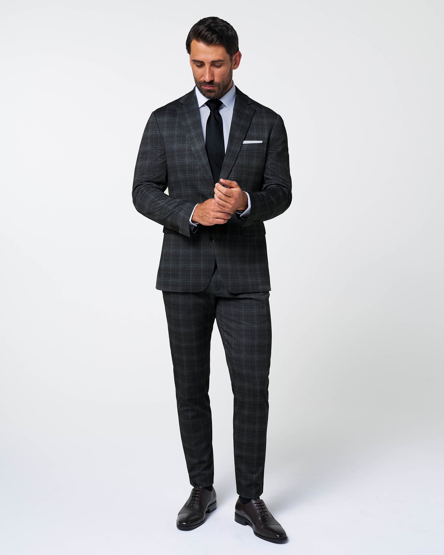 Athletic Fit Stretch Suit - Stone Grey Plaid | State & Liberty Suits