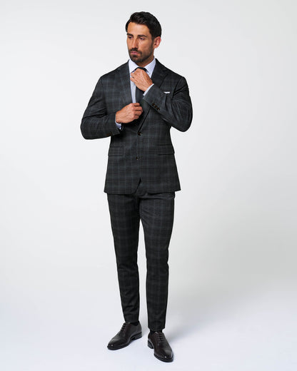 Athletic Fit Stretch Suit - Stone Grey Plaid | State & Liberty Suits